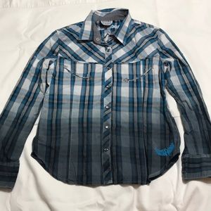 Rock and Roll Cowgirl Plaid Blouse w/ Button snaps